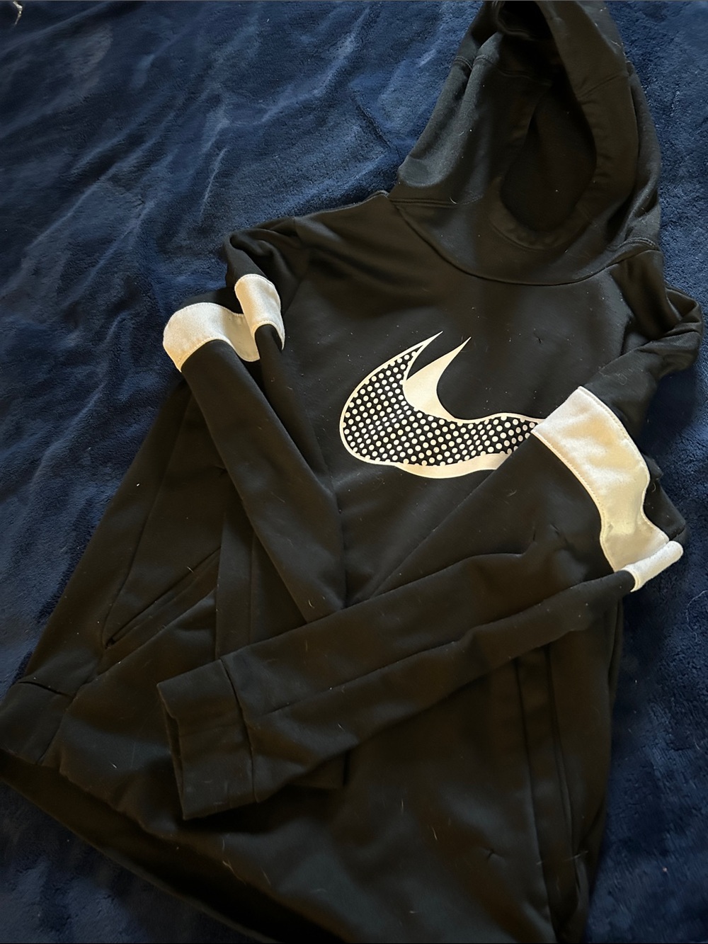 Nike Black Hoodie with White Swoosh and Sleeve Panels